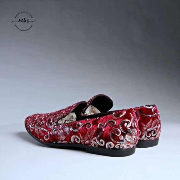 NWT Amali Fabian Embroidered Sequin Driving Loafers Red Rose Gold Men 8 - Picture 5 of 13